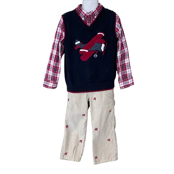 Gymboree Other - Gymboree Junior Aviator Shirt Corduroy Pants & Sweater Vest Set Toddler Boys 3T